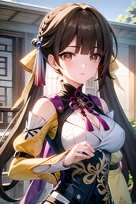 <lora:SushangV4-10:0.7>,(8k, RAW photo, best quality, masterpiece:1.2,ultra-detailed, official art, unity 8k wallpaper), 1girl, SushangV4, solo, long hair, large breasts, hair ornament, long sleeves, dress, cleavage, bare shoulders, closed mouth, holding long sword, braid, chinese clothes,(outdoors, ancient Chinese architecture :1.5),rendered in blender((isometric)),