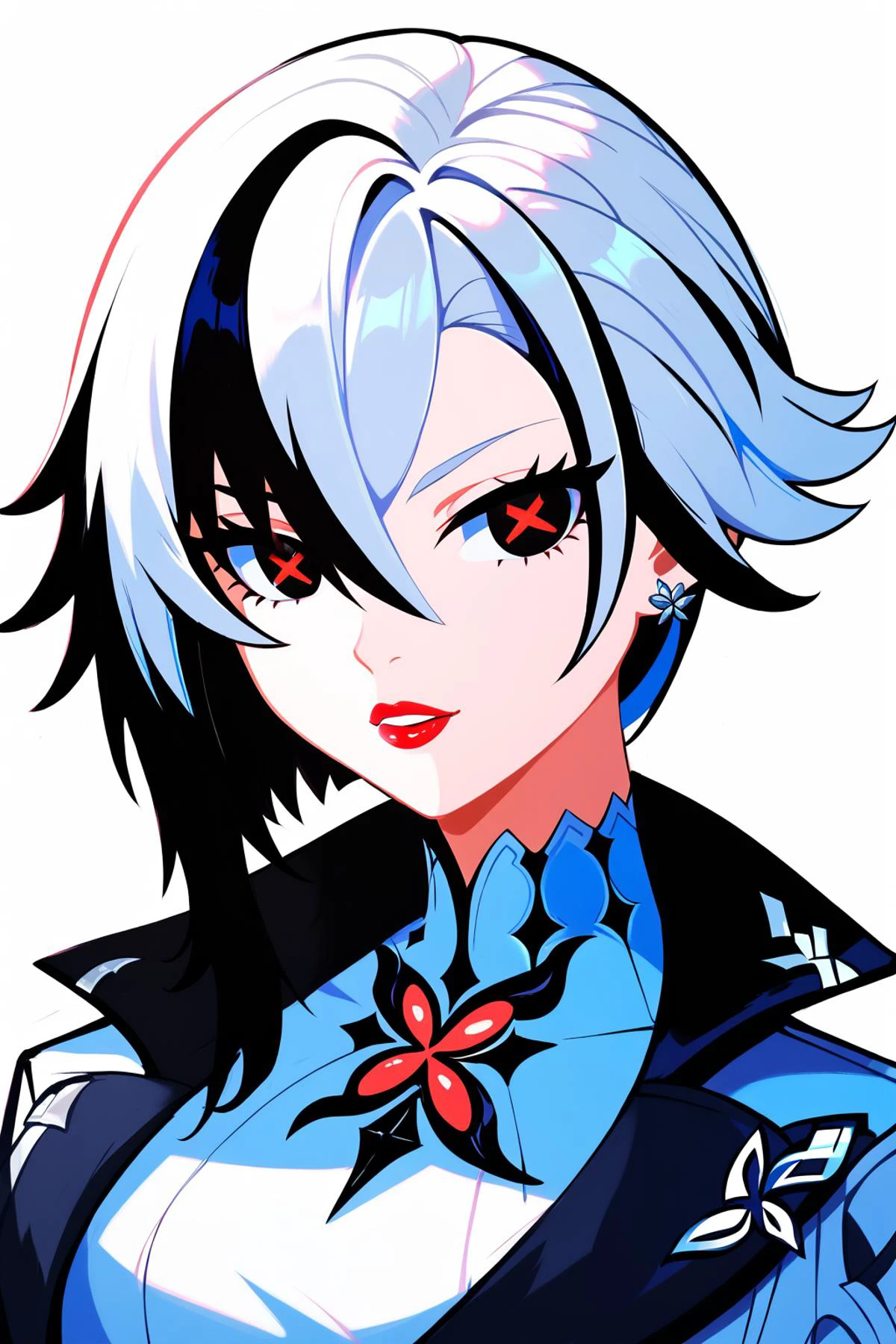 <lora:Ð¡Ð»Ð°Ð¹Ð´ÐµÑ Ð²Ð¾Ð·ÑаÑÑа ÑеалиÑÑиÑнÑй:4>, <lora:arlecchino xl pd:1> arlecchino gi,x-shaped pupils,multicolored hair,black hair,hair between eyes,short hair white hair,streaked hair,earrings,jewelrybangs,red lips,grey hair, Score_9, Score_8_up, Score_7_up, Score_6_up, Score_5_up, Score_4_up, BREAK,1girl in full growth, best quality, masterpiece, ultra-detailed, high quality,good quality,1 girl,(master piece,high resolution, ultra detailed,8K,16K),look at viewer