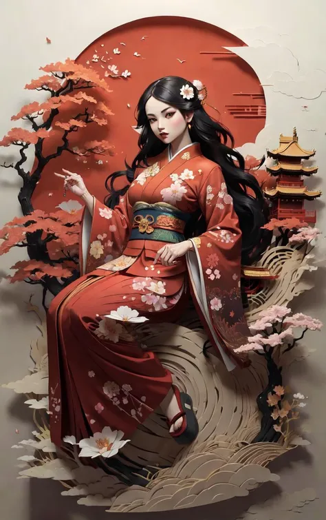 (masterpiece, best quality:1.4), insaneres, absurdres, solo, looking at viewer,BREAK
LoConARTSTYLE_Paper_Kirigami_ownwaifu, art_nouveau, kirigami, fine art,
1girl, solo, flower, tree, long hair, black hair, hair ornament, dress, cherry blossoms, long sleeves, japanese clothes, chinese clothes, full body, wide sleeves, (moon), cloud, waterfall, east asian architecture,
<lora:LoConARTSTYLE_Paper_Kirigami_ownwaifu:0.65>
,