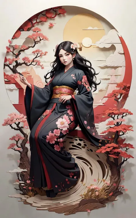 (masterpiece, best quality:1.4), insaneres, absurdres, solo, looking at viewer,BREAK
LoConARTSTYLE_Paper_Kirigami_ownwaifu, art_nouveau, kirigami, fine art,
1girl, solo, flower, tree, long hair, black hair, hair ornament, dress, cherry blossoms, long sleeves, japanese clothes, chinese clothes, full body, wide sleeves, (moon), cloud, waterfall, east asian architecture,
<lora:LoConARTSTYLE_Paper_Kirigami_ownwaifu:0.6>,