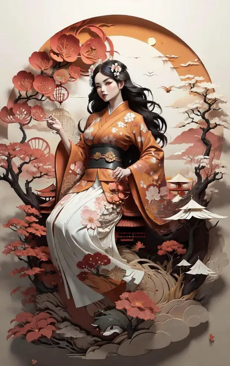 (masterpiece, best quality:1.4), insaneres, absurdres, solo, looking at viewer,BREAK
LoConARTSTYLE_Paper_Kirigami_ownwaifu, art_nouveau, kirigami, fine art,
1girl, solo, flower, tree, long hair, black hair, hair ornament, dress, cherry blossoms, long sleeves, japanese clothes, chinese clothes, full body, wide sleeves, (moon), cloud, waterfall, east asian architecture,
<lora:LoConARTSTYLE_Paper_Kirigami_ownwaifu:0.8>
,