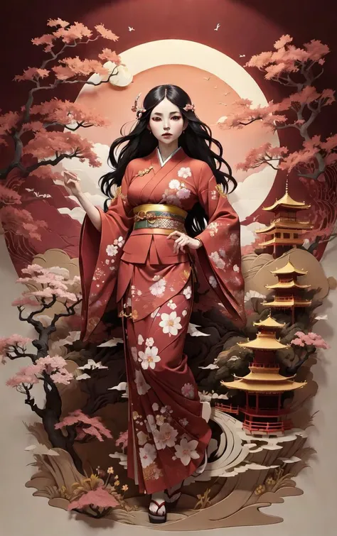 (masterpiece, best quality:1.4), insaneres, absurdres, solo, looking at viewer,BREAK
LoConARTSTYLE_Paper_Kirigami_ownwaifu, art_nouveau, kirigami, fine art,
1girl, solo, flower, tree, long hair, black hair, hair ornament, dress, cherry blossoms, long sleeves, japanese clothes, chinese clothes, full body, wide sleeves, (moon), cloud, waterfall, east asian architecture,
<lora:LoConARTSTYLE_Paper_Kirigami_ownwaifu:0.7>
,