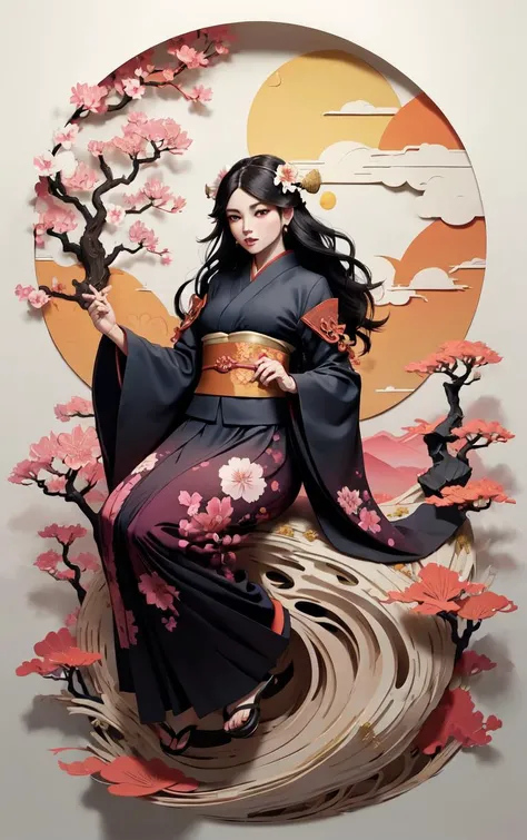 (masterpiece, best quality:1.4), insaneres, absurdres, solo, looking at viewer,BREAK
LoConARTSTYLE_Paper_Kirigami_ownwaifu, art_nouveau, kirigami, fine art,
1girl, solo, flower, tree, long hair, black hair, hair ornament, dress, cherry blossoms, long sleeves, japanese clothes, chinese clothes, full body, wide sleeves, (moon), cloud, waterfall, east asian architecture,
<lora:LoConARTSTYLE_Paper_Kirigami_ownwaifu:0.6>,