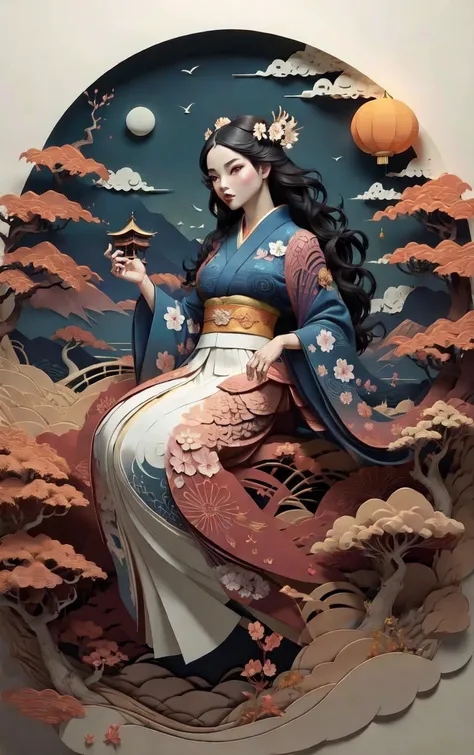 (masterpiece, best quality:1.4), insaneres, absurdres, solo, looking at viewer,BREAK
LoConARTSTYLE_Paper_Kirigami_ownwaifu, art_nouveau, kirigami, fine art,
1girl, solo, flower, tree, long hair, black hair, hair ornament, dress, cherry blossoms, long sleeves, japanese clothes, chinese clothes, full body, wide sleeves, (moon), cloud, waterfall, east asian architecture,
<lora:LoConARTSTYLE_Paper_Kirigami_ownwaifu:0.9>
,