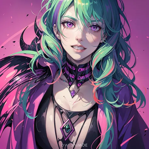 Beetlejuice, official art, 1girl, solo,(demonic, semi realistic, demonic, shiny skin, textured skin),holographic eyes, heterochromia, purple eyes, striped jacket,striped shirt, two tone hair, streaked hair, multicolored hair, red hair, green hair, wild hair, evil scene,teeth, side lighting, ray tracing, depth of field, solo, extreme light and shadow, masterpiece, post apocalyptic, sexy, beautiful , scary, rich in detail,(detailed eyes), (handsome) detailed, (dirt splotches), (horror theme), (beetlejuice), detailed eyes,(straight-on),(masterpiece), (best quality), (ultra-detailed), (best illustration),(best shadow),rim lighting, beetlejuice, ((Beetlejuice)), crazy grin, crazy (Generated using SeaArtAI - Duskfall CrewXXX invites you to use SeaArt.AI - an AI tool that helps you with easy art creation! Click the link to register and claim your rewards!
https://www.seaart.ai/s/u4LB6_  - Used WLOP Lora at a .07 I think?)