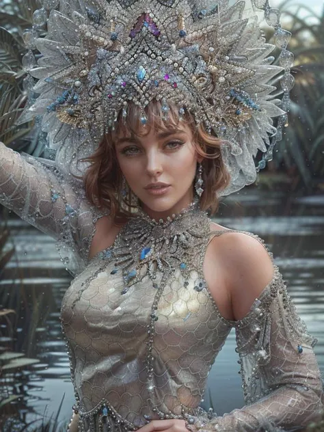 Thysania, the ethereal White Witch Queen, stands in all her glory as a Lux Automata, her regal essence emanating from every pastel-coloured chromatic accent part. In an editorial photograph, this futuristic royal core image captures her majesty in a stunning display of elegance and sophistication. The meticulous attention to detail highlights her otherworldly beauty, making this a high-quality, mesmerising portrayal of a truly remarkable character. playful body manipulations, divine proportion, non-douche smile, gaze into the camera, whimsical lighting, enchanted ambience, soft textures, imaginative artwork, ethereal glow,whispering Silent, iridescent Encounter, vibrant background, full body, (((rule of thirds))), high quality, high detail, high resolution, (bokeh:2), back light, long exposure:2