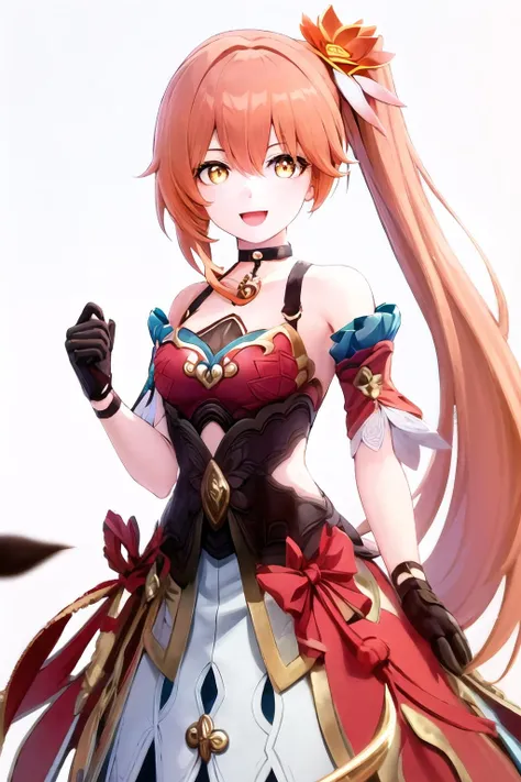 1girl, solo, Guinaifen \(Honkai: Star Rail\), upper body, arms behind back, leaning forwards, puckered lips, imminent kiss, social media post, comment bubbles, heart, emojis, cellphone screenshot, recording interface, dress, cleavage, eyes closed, amusement park