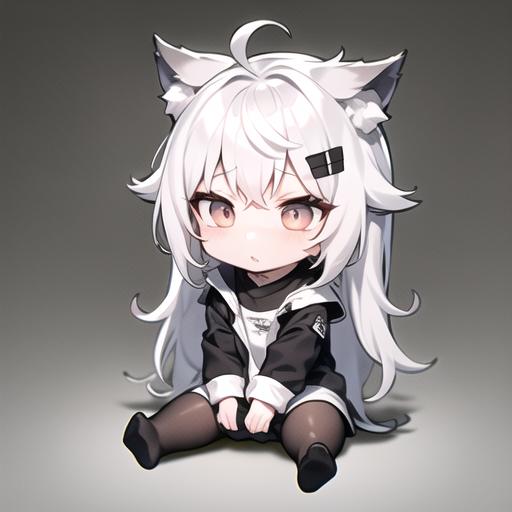 A close up of a person sitting on the ground with a cat ear - SeaArt AI
