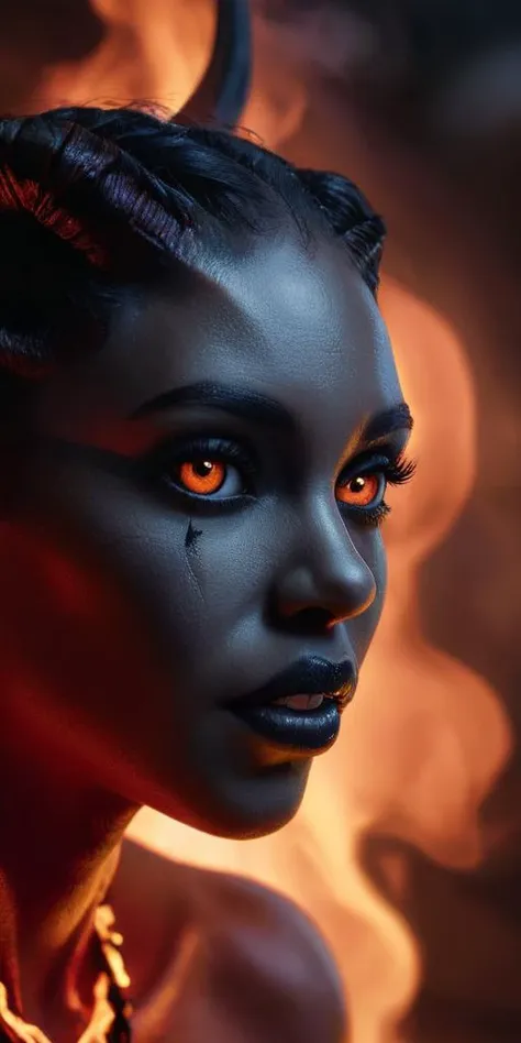 (intricate detail, 8k uhd, dslr, soft lighting, high quality, film grain:1.1),
(looking at viewer:1.1),dark horror at night,
dreamy african female demon with horns (covered in black oil:1.3),braided red hair, (fire,lightning:1.2) <lora:Demon Girl:0.75> demon girl style