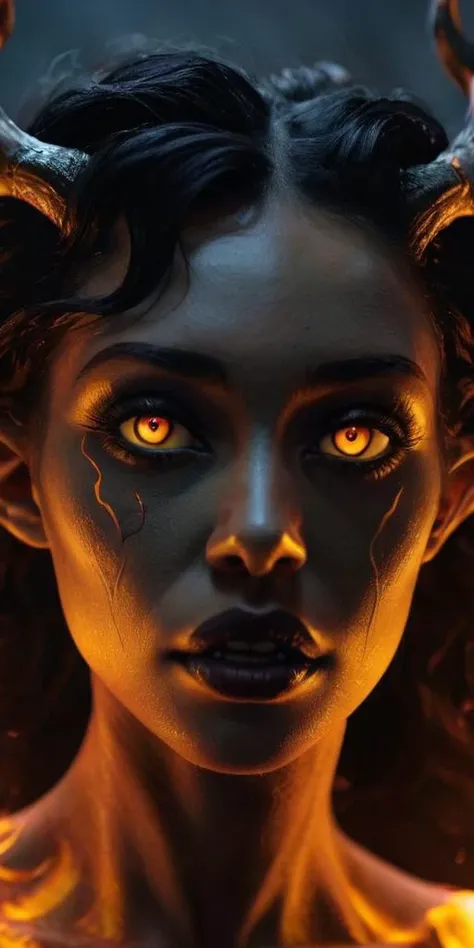 (intricate detail, 8k uhd, dslr, soft lighting, high quality, film grain:1.1),
(looking at viewer:1.1),dark horror at night,
dreamy african female demon with horns (covered in black oil:1.3),loose brunette hair, (gold eyes,gritty:1.2) <lora:Demon Girl:0.75> demon girl style <lora:xl-shanbailing-1003fire:1> flame and fire element burning