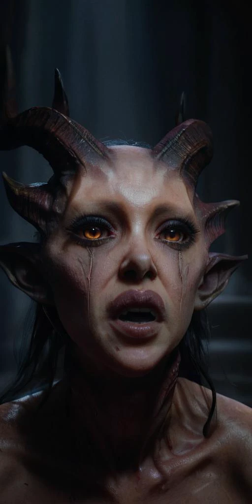 <lora:Demon Girl:1> demon girl style woman with horns and fangs,inside a dark temple,shadows,angry,
intricate detail, photorealism, 8k uhd, dslr, soft lighting, high quality, film grain