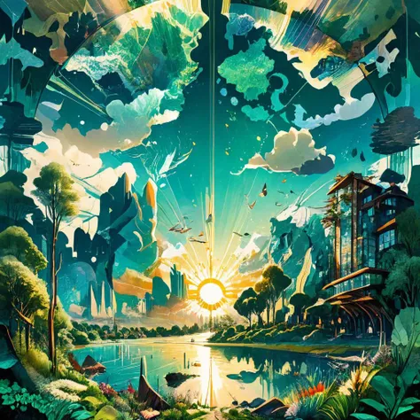 <lora:xl_more_art-full_v1:0.7>, (best quality:1.5), (intricate emotional details:1.5), (ultra detailed),  (sharp details), a detailed digital illustration of a  [A tropical paradise where the sun shines brightly every day:The City of Glas:0.5] landscape, Sunshine rays,  <lora:PE_EpicLand:1> PEEpicLand, <lora:more_details:1>