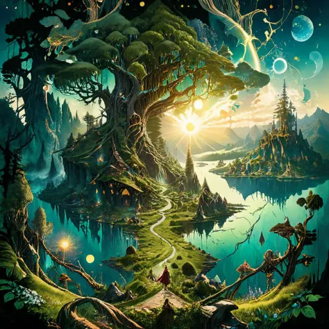<lora:xl_more_art-full_v1:0.7>, (best quality:1.5), (intricate emotional details:1.5), (ultra detailed),  (sharp details), a detailed digital illustration of a  [Middle Earth: A vast and ancient world, home to Elves, Dwarves, Hobbits, and Wizards:Wonderland: A wild and fantastical place, ruled by the Queen of Hearts:0.5] landscape, Lens Flare,  <lora:PE_EpicLand:1> PEEpicLand, <lora:more_details:1>