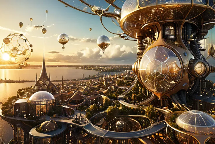 <lora:xl_more_art-full_v1:0.7>, (best quality:1.5), (intricate emotional details:1.5), (ultra detailed),  (sharp details), a detailed digital illustration of [A network of interconnected space habitats, each serving as a unique cultural enclave:[A metropolis with a steampunk aesthetic, powered by intricate magical engines:0.3], Golden hour, (Photoreal:1.3), (asymmetry:1.3) <lora:PE_EpicLand:0.7> PEEpicLand, <lora:more_details:1> <lora:sdxlaarg_aerial:0.7> archiaerialview, architecture, sunset <lora:Sacred_Geometry_XL:0.7> sacred geometry