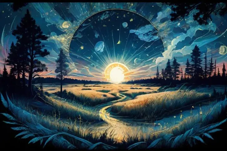 <lora:PE_EpicLand:1> PEEpicLand, illustration,
open wheat field, at night, moonlight, fireflies, stars