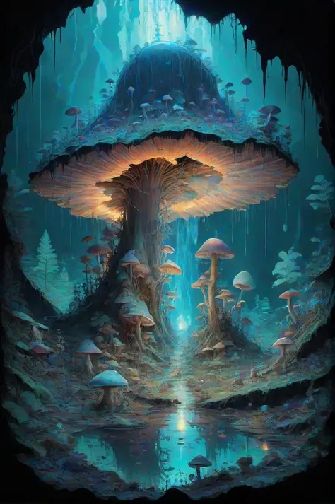 <lora:PE_EpicLand:0.8> PEEpicLand, illustration,
cave, water, wet, mushroom, glowing,