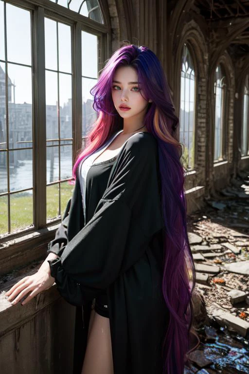 (otherworldly), highly insanely detailed, masterpiece, top quality, best quality, highres, 4k, 8k, RAW photo, (very aesthetic, beautiful and aesthetic), 1girl, Tower13_Gizelle,
BREAK
green-poison-magic,using green-poison-magic,using green-magic,green-aura,green-magic
BREAK
(long-shot ruins, building, window frame, cracked window, wall corner, upturned, abandoned, metal, industrial, fence, moody, cracked mud, urban, canalside:1.2),
BREAK
(rainbow hair,heterochromia hair,deep magenta hair,streaked hair,multi_color_hair,multicolored hair,multi colored hair:1.3),
dark background,
âââ