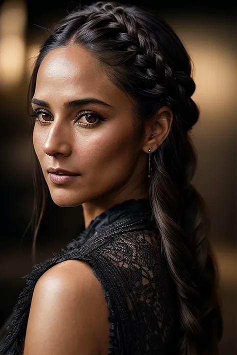 beautiful woman (A4rt1M4nn:.99), (( Long dark brown goddess braids hairstyle :1.2)) , ((portrait)), (closeup:1.2), ((from the waist up)), ((( The Isle of Doom :1.2 ))), natural skin texture, ((dark black eyeliner:1.2)), (( Gown with a Sheer Back :1.2)), 24mm, 4k textures, soft cinematic light, adobe lightroom, photolab, hdr, intricate, elegant, highly detailed, sharp focus, ((((cinematic look)))), soothing tones, insane details, intricate details, hyperdetailed, low contrast, soft cinematic light, exposure blend, hdr, faded, now, ("I've got a bad feeling about this.":1.1)