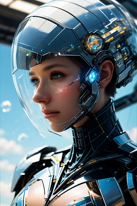 <lora:sd15_PatiTonin_locon_24_v1:.9> PatiTonin, solo, half shot, looking down, detailed background, detailed face, ( theme:1.1), glass-cyborg, (made of glass:1.1), translucent, glass construct, titan, glass armor, clean glass, mechanical, magical patterns, floating particles, crackling electricity, reflections, crater in background, epic atmosphere,
