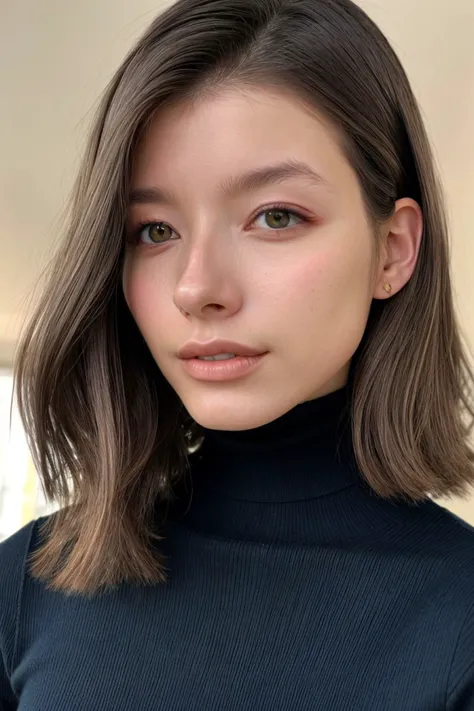 romantic style, dramatic, emotional, nature, highly detailed, half-body of photo of <lora:sd15_PatiTonin_locon_24_v1-000006:.9> PatiTonin, focus on face, wearing a turtleneck , her hair is styled as balayage lob hair,