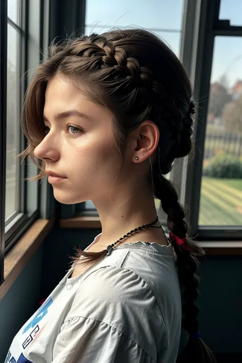 (shot from a Dutch angle, headshot:1.2) of photo of <lora:sd15_PatiTonin_locon_24_v1-000006:.9> PatiTonin, she is wearing sailor , her hair is styled as side fishtail braid hair, BREAK she is (in the shed:1.1), silhouetted against the window, Ektar 100 ,color filter,50mm ,shot on Hasselblad 500CM ,