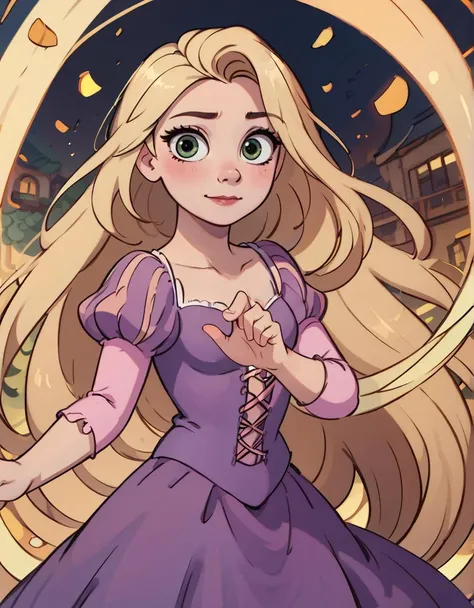 score_9, score_8_up, score_7_up, score_6_up, score_5_up, 1girl, RapunzelWaifu, purple dress, puffy sleeves, very long hair, blonde, green eyes, <lora:RapunzelPonyXL_character:0.7>, sexy pose, ((beautiful hand five fingers)), <lora:FlatAnimePony:1>