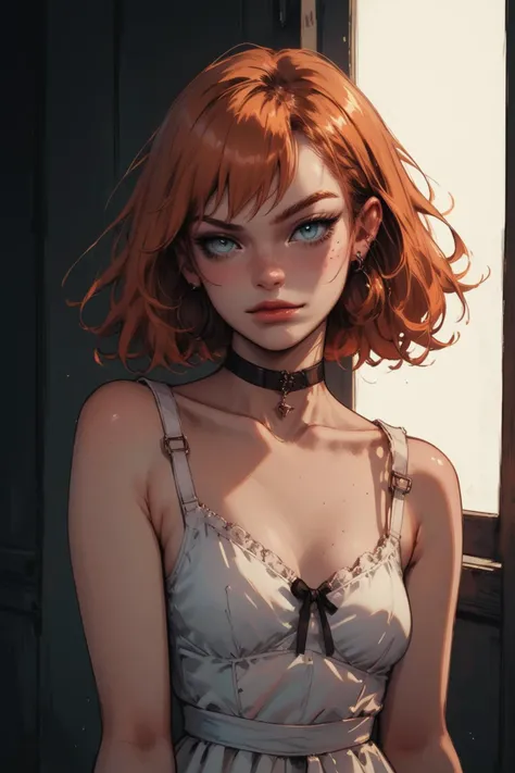 score_9, score_8_up, score_7_up, score_6_up, score_5_up, 1girl, portrait, ginger, sundress, one eyebrow raised, sinozick style, dark theme, g0th1cPXL, <lora:Sinozick_Style_XL_Pony:.4> <lora:RengaComicPony:.5> <lora:BioPunky:.4> <lora:g0th1cPXL:.7> <lora:add-detail-xl:1>