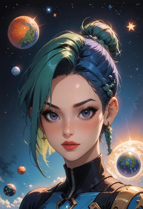 score_9, score_8_up, score_7_up, source_anime, source_cartoon, portrait, face focus, medium hair, single braid, hair back, asymmetrical bangs, single bun, multicolored hair, split-color hair, blue hair, green hair, ear piercing, red eyeliner, black eyeshadow, dark blue lips, space background, stars, rainbow, planet, galaxy, space, <lora:WasurePony:0.4> <lora:OldAnimeStyle_XL_v3:0.4> <lora:princess_xl_v2:0.4> <lora:xl_more_art-full_v1:0.3> <lora:StS_detail_slider_v1:2> <lora:age_slider_v4:-0.5>