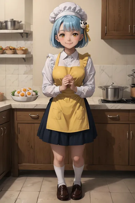 uncensored,detailed,volumetric,score_9,score_8_up,score_7_up,rating_lewd,rating_explicit,very aesthetic,source_anime,<lora:add-detail-xl:0.5>,<lora:xl_more_art-full_v1:0.3>,(best quality, hires textures, high detail:1.2),(incredibly detailed:1.4),anime,
BREAK <lora:FutoiAnimePony:1>,1girl,apron,black_skirt,blue_hair,blush,blush_stickers,brown_footwear,chef_hat,closed_mouth,collared_shirt,creature,creature_on_shoulder,egg_hair_ornament,food-themed_hair_ornament,fried_egg,full_body,hair_ornament,hair_ribbon,hat,high-waist_skirt,loafers,long_sleeves,looking_at_viewer,on_shoulder,one_eye_closed,outstretched_arms,puffy_long_sleeves,puffy_sleeves,red_eyes,ribbon,shirt,shirt_tucked_in,shoes,short_hair,skirt,smile,socks,solo,standing,toque_blanche,wavy_mouth,white_hat,white_shirt,white_socks,yellow_apron,yellow_ribbon,