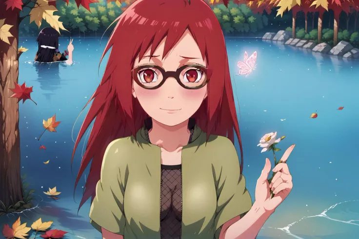 score_9, score_8_up, score_7_up, looking at viewer,
BREAK
colored_narutomanga_ownwaifu, female focus, 1girl, long hair, red hair, spiked hair, karin uzumaki, red eyes, glasses, shy, cute smile, happy, long sleeves, ninja ,
(sasuke uchiha chibi puppet laying besides her <lora:chibi-v1:1><lora:sasukenew:1> )
Fishnet top, fishnets, fishnet tights, green jacket zipped, short sleeves, brown skirt, skirt, kusagakure symbol, toeless footwear,
absurd res, perfect image, (flower_style:0.8
naruto manga cover,
<lora:PONYXL_NarutoMangaColored_ownwaifu:0.95>, <lora:Karin_genin_Naruto_-_Pony:0.7> <lora:eye_catching:0.9> <lora:princess_xl_v2:1> <lora:flowers_landscape:0.5>
(flowers), ( on the water:1.5),autumn, autumn_leaves, blue_butterfly butterfly, dragonfly, falling_leaves, holding_leaf, leaf, maple_leaf, glowing_butterfly, butterfly_wings, field, flower, leaves_in_wind, orange_theme, <lora:flower_covering_lora01:0.5>
holding flower, long hair, covering, holding, collarbone, rose, red flower, white flower, breasts, standing, leaf, convenient censoring, detailed eyes, Perfect features, (masterpeace, best quality, good quality:1.4), masterpeace, intricate details, <lora:AmaiAnimePony:1>