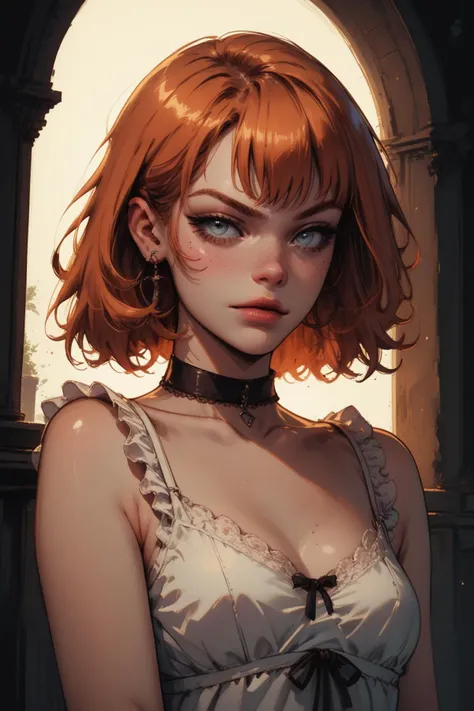 score_9, score_8_up, score_7_up, score_6_up, score_5_up, 1girl, portrait, ginger, sundress, one eyebrow raised, sinozick style, dark theme, g0th1cPXL, <lora:Sinozick_Style_XL_Pony:.4> <lora:RengaComicPony:.5> <lora:BioPunky:.4> <lora:g0th1cPXL:.7> <lora:add-detail-xl:1>