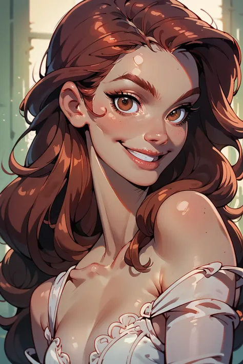 score_9, score_8_up, score_7_up, score_6_up, score_5_up, score_4_up, 1girl, androgynous, portrait, looking at viewer, brown eyes, beautiful eyes, smile, dimples, gauge, long hair, auburn hair, flat colors, sinozick style, <lora:Sinozick_Style_XL_Pony:.4> <lora:KatounPony:.65> <lora:Concept Art Eclipse Style LoRA_Pony XL v6:.8>