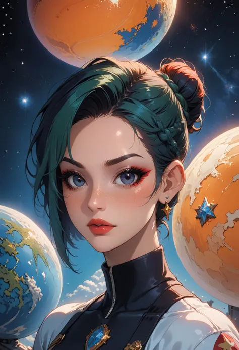 score_9, score_8_up, score_7_up, source_anime, source_cartoon, portrait, face focus, medium hair, single braid, hair back, asymmetrical bangs, single bun, black hair, blue hair, red hair, green hair, colored tips, multicolored hair, ear piercing, red eyeliner, black eyeshadow, dark blue lips, space background, stars, rainbow, planet, galaxy, space, <lora:WasurePony:0.4> <lora:OldAnimeStyle_XL_v3:0.4> <lora:princess_xl_v2:0.4> <lora:xl_more_art-full_v1:0.3> <lora:StS_detail_slider_v1:2> <lora:age_slider_v4:-0.5>