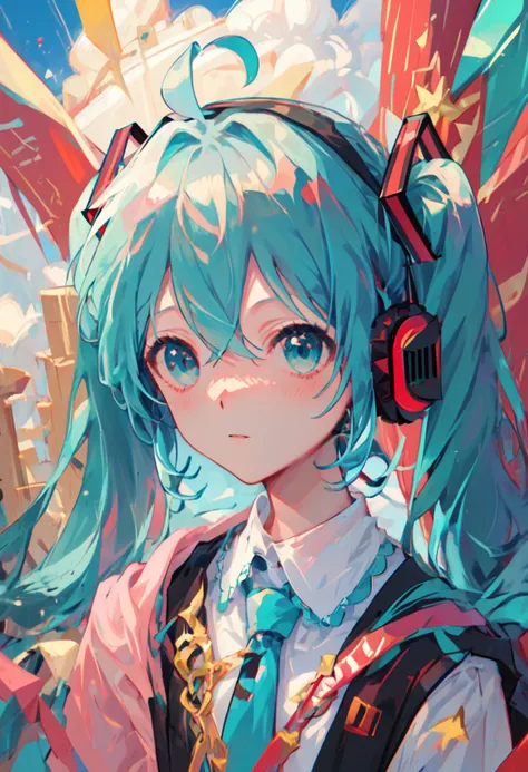 score_9, score_8_up, score_7_up, 1girl, high quality, best quality, masterpiece, <lora:miku-hatsune-ponyxl-lora-nochekaiser:1> miku hatsune, ahoge, aqua eyes, aqua hair, crossed bangs, hair between eyes, hair ornament, headphones, long hair, twintails, <lora:PastelAnimePony:1>
