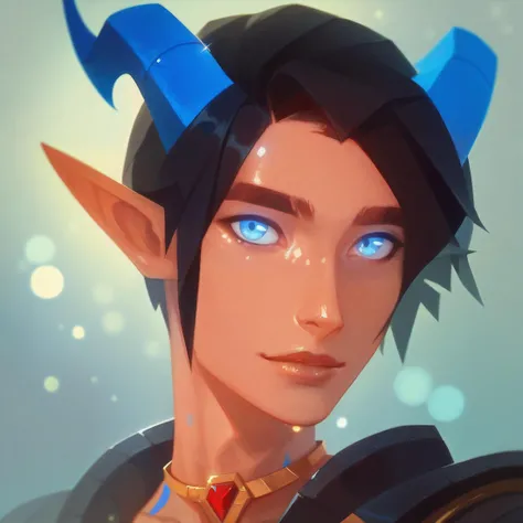 score_9, score_8_up, score_8, (32k, masterpiece:1.2),(high detailed skin:1.1),( high quality:1.1), solo shiny clothes, full body, looking at viewer, bokeh, luminescent background, simple background, upper body,
young man, skinny
Tiefling, 1 (young) Man, Man, light blue eyes, normal skin, (black/blue horns) (shiny, neo paint), medium hair, black hair
(necklace, ruby, gold, shiny gold)
Windy Brezze sorounding him
DND, D&D, DND Character. <lora:(Pony) Artstyle TrianglePony:1>