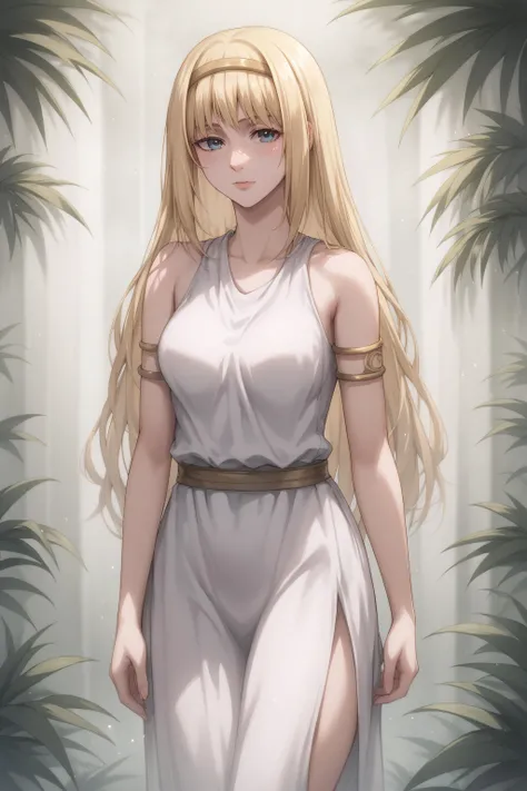 score_9, score_8_up, score_7_up, BREAK source_anime, <lora:Ymir Fritz-PonyXL-lora-faxtron:0.8> ymir fritz, blue eyes, blonde hair, long hair, medium breasts, armlet, bare shoulders, hairband, long white tunic,