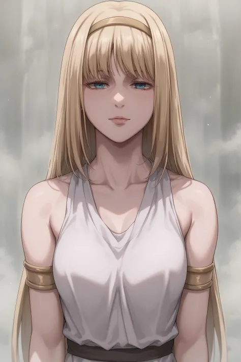 score_9, score_8_up, score_7_up, BREAK source_anime, <lora:Ymir Fritz-PonyXL-lora-faxtron:0.8> ymir fritz, blue eyes, blonde hair, long hair, medium breasts, armlet, bare shoulders, hairband, long white tunic,