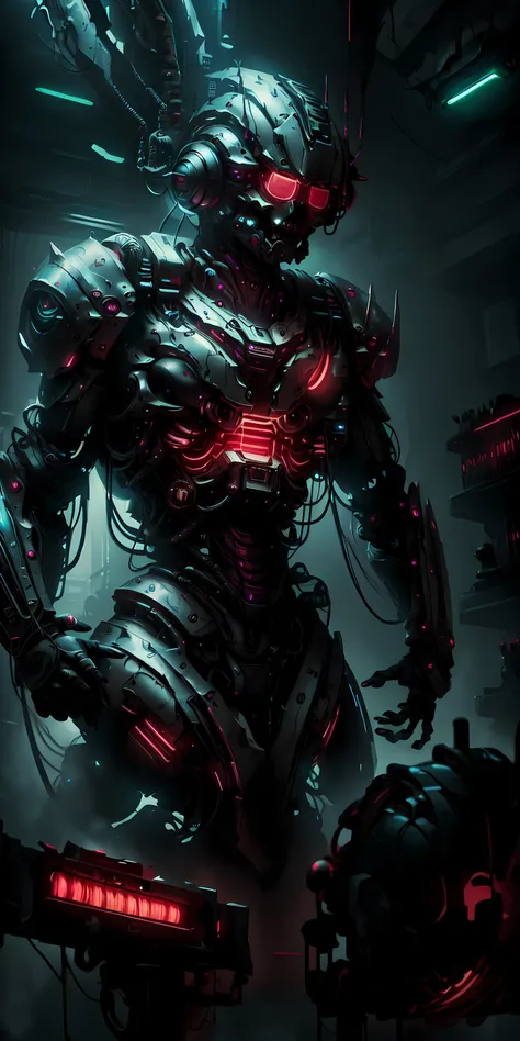 a NightmarishAIgamingcomputer, neon lights, cinematic lighting, digital oil painting, vivid colors,<lora:NightmarishAIv2:1>