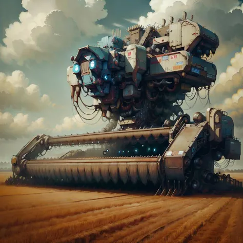 <lora:NightmarishAIv2:1>, NightmarishAIcombine harvester on field