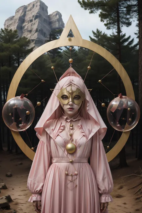 (RAW photo, 4k), masterpiece, best quality, ultra detailed, golden hour, a woman in a pink dress wearing a fantasy mask, standing in front of a triangle in the woods with balloons hanging from the ceiling, Arabella Rankin, promotional image, an album cover, aestheticism, cyberpunk art, kintsugi, modern fine art, fractal, intricate, elegant, highly detailed, digital photography, subsurface scattering, real life,
<lora:last:1> <lora:fantasymask:.6>