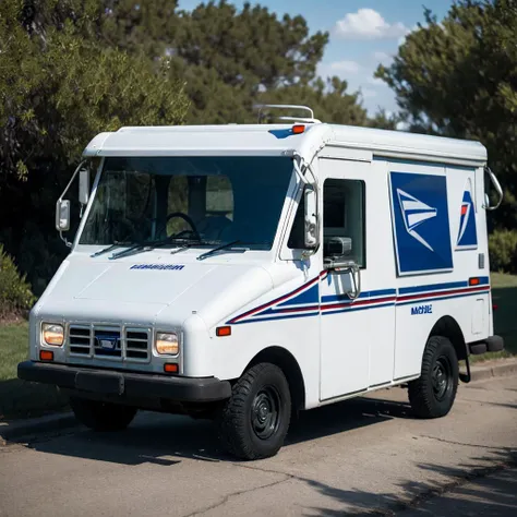 (best quality, masterpiece), <lora:usps:0.8> usps, ground vehicle, motor vehicle, no human, flaming