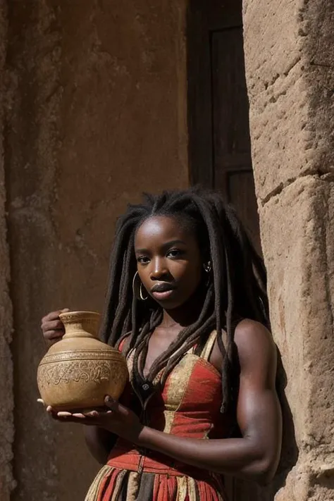 k4sp14 wearing ancient roman clothes, holding ceramic pot of wine