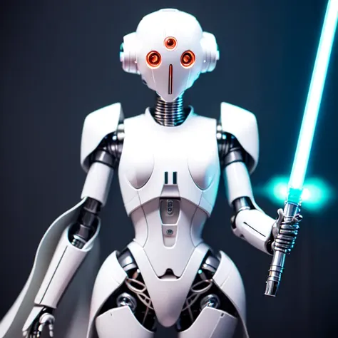 photo, female robot holding a light saber in her hand (ghostshell style:1) <lora:djzGhostShellV21:0.8>