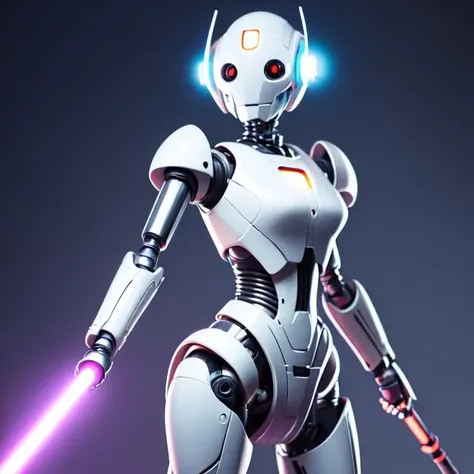 photo, female robot holding a light saber in her hand (ghostshell style:1) <lora:djzGhostShellV21:0.8>