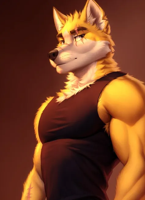 <lora:cooperV2-06:1>, cooper krager, solo, scar on face, wolf tail, (pose), (posing), (soft shading), 4k, hi res, ((detailed face, detailed eyes, detailed)), (full body), by zackarry911, by zaush, (by personalami:0.5), solo, short hair, shirt, 1boy, bare shoulders, upper body, flower, male focus, sleeveless, from side, tank top, black tank top