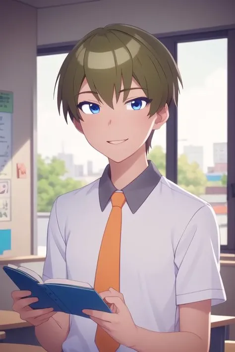 masterpiece, best quality, ultra-detailed, illustration, 1boy, solo, male focus, looking at viewer, upper body, depth of field, <lora:mitsuru_abe:0.78>, mitsuru_abe, , school uniform