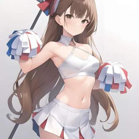 1girl, (masterpiece), (best quality), solo,
brown Hair,
cheerleader, crop top, miniskirt, bare shoulders, white skirt, standing, holding pom poms, pom pom \(cheerleading\)
narrow waist, thighs, wide hips, perfect face, detailed eyes,
<lora:cheerleaderOutfitBlue_v1:0.9>