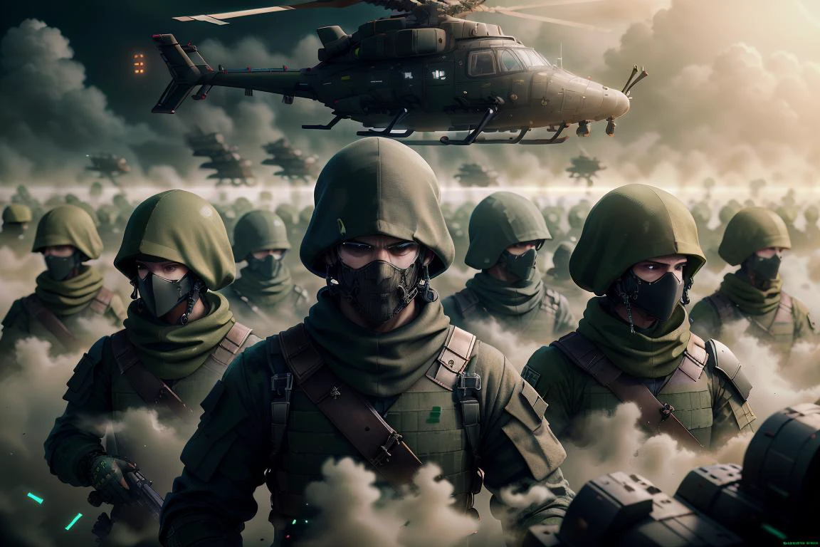 army of soldiers wearing with weapons,ultra high res ,random,8k,hi res,photoreal,war background,helicopter,boats, <lora:ChessGame-20:0.4> chsworld,
<lora:HackedTech-20:1.1> hackedtech, scifi, cyberpunk, data stream, pixelated, green hues , aerial view ,