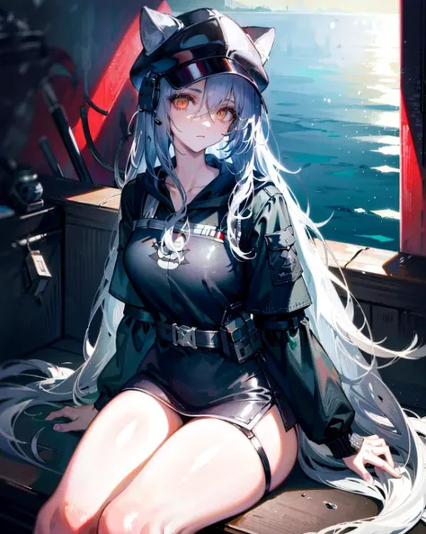 masterpiece,best quality,ultra-detailed,very detailed illustrations,extremely detailed,intricate details,highres,super complex details,extremely detailed 8k cg wallpaper,cowboy shot, caustics,reflection,tracing, (1girl:1.4),solo,alone, headgear, long hair,hair, hair between eyes, multicolored hair, colored inner hair, red eyes,glowing eye,eye trail, random expressions,sitting,ocean, <lyco:GoodHands-beta2:1.0>,full body, cetus,coda,ocean,coralcoast,cowboy shot, sitting,