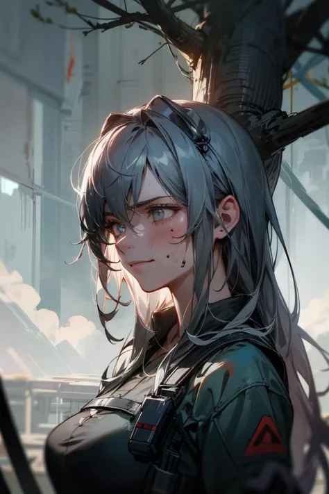 <lora:Arknights-Schwarz-skyline:0.85>,skyline,jacket, pants,big breast,1girl, 20 years old,The battle-worn warrior sits slumped against a tree, battered and bruised but with a calm smile of triumph.
A portrait of the warrior after the intense night battle, leaning against a tree under the cloudy sky.
The warrior's face and body are covered in wounds and bruises. Blood stains the torn clothes. But there is a faint smile on the lips, a look of tranquility and victory in the eyes.
The dagger used in the fight lies discarded on the ground. The tense combative posture has given way to exhaustion. But the will remains unbroken.
Dark tones and dim lighting as before to show nighttime. Detail on the many injuries and battle damage on the body. Face shows a range of emotions from the heat of battle - intensity, ferocity, and now calm.
Pose relaxed but maintaining an air of indomitability. Facing the aftermath of battle but with a sense of emerging victorious against the odds. The smile signifies the quiet strength and satisfaction of survival.
Overall a poignant portrait of the warrior's hard-won triumph over a brutal confrontation, battle-scarred but undefeated in spirit. A glimpse into the complex emotions in the calm after the storm.<lora:add_detail:0.5>, best quality,highly detailed,masterpiece,ultra-detailed,illustration,hires,4k,8k, (masterpiece, finely detailed beautiful eyes: 1.2),volumetric lighting, detailed eyes, hyper detailed, highly detailed, beautiful, small details, ultra detailed, best quality, intricate, detailed, beautiful lighting, award-winning, photorealistic, realistic shadows, realistic lighting, raytracing, intricate details, (illustration:1.1), highres, (extremely detailed CG, unity), beautiful face, highly detailed face, ultra realistic, bokeh, extremely detailed, intricate, zoomout, colorful, good anatomy,vibrant colors